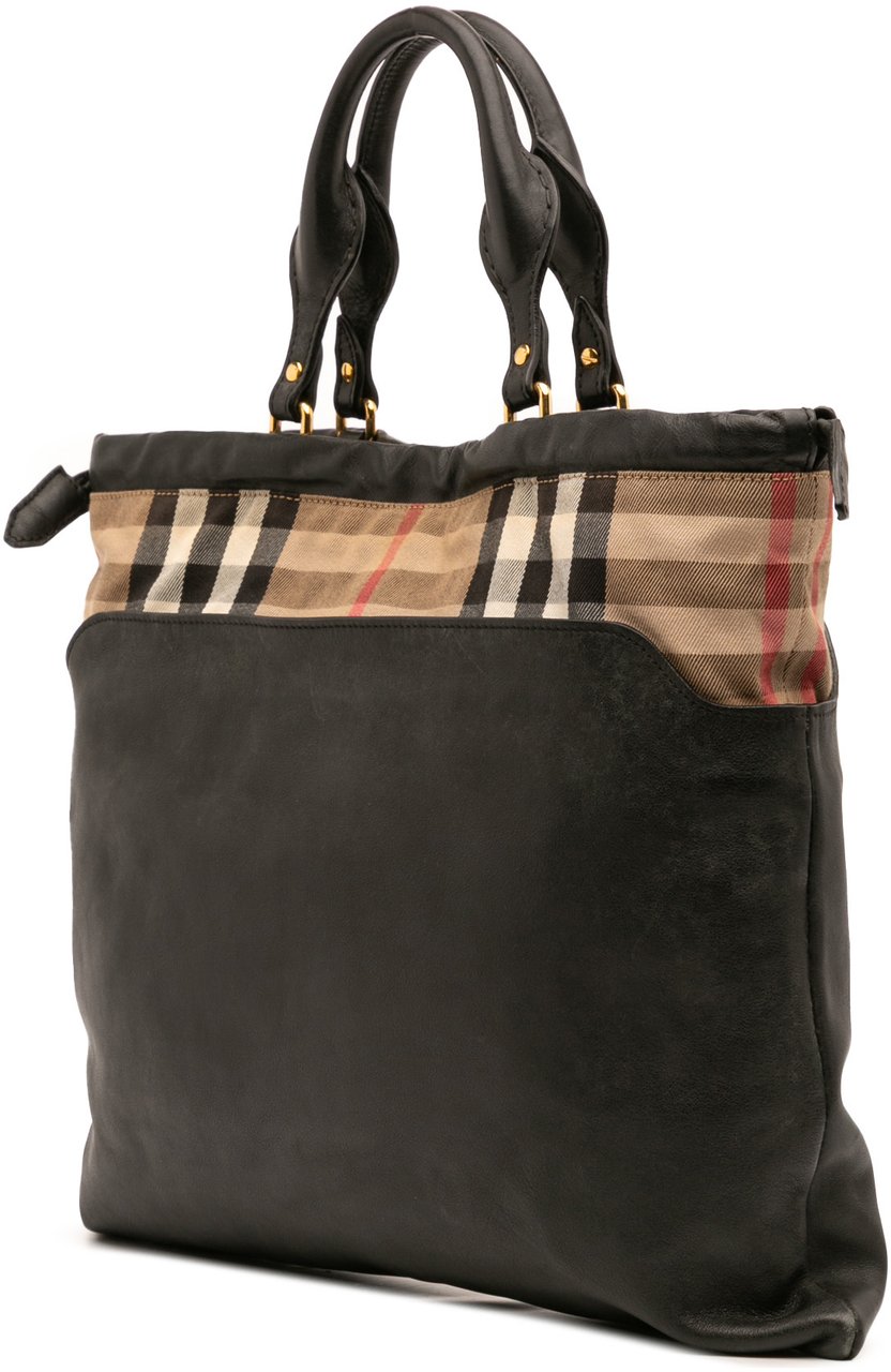 Burberry House Check Trimmed Leather Big Crush Convertible Tote Zwart