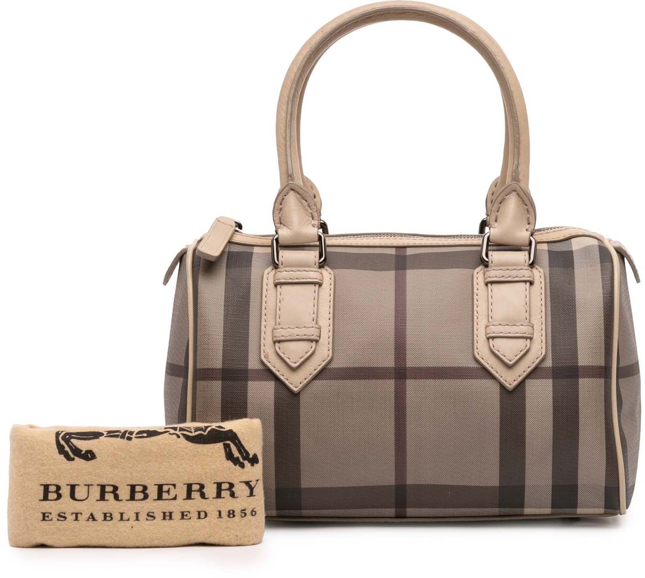 Burberry Smoke Check Coated Canvas Chester Boston Bag Bruin