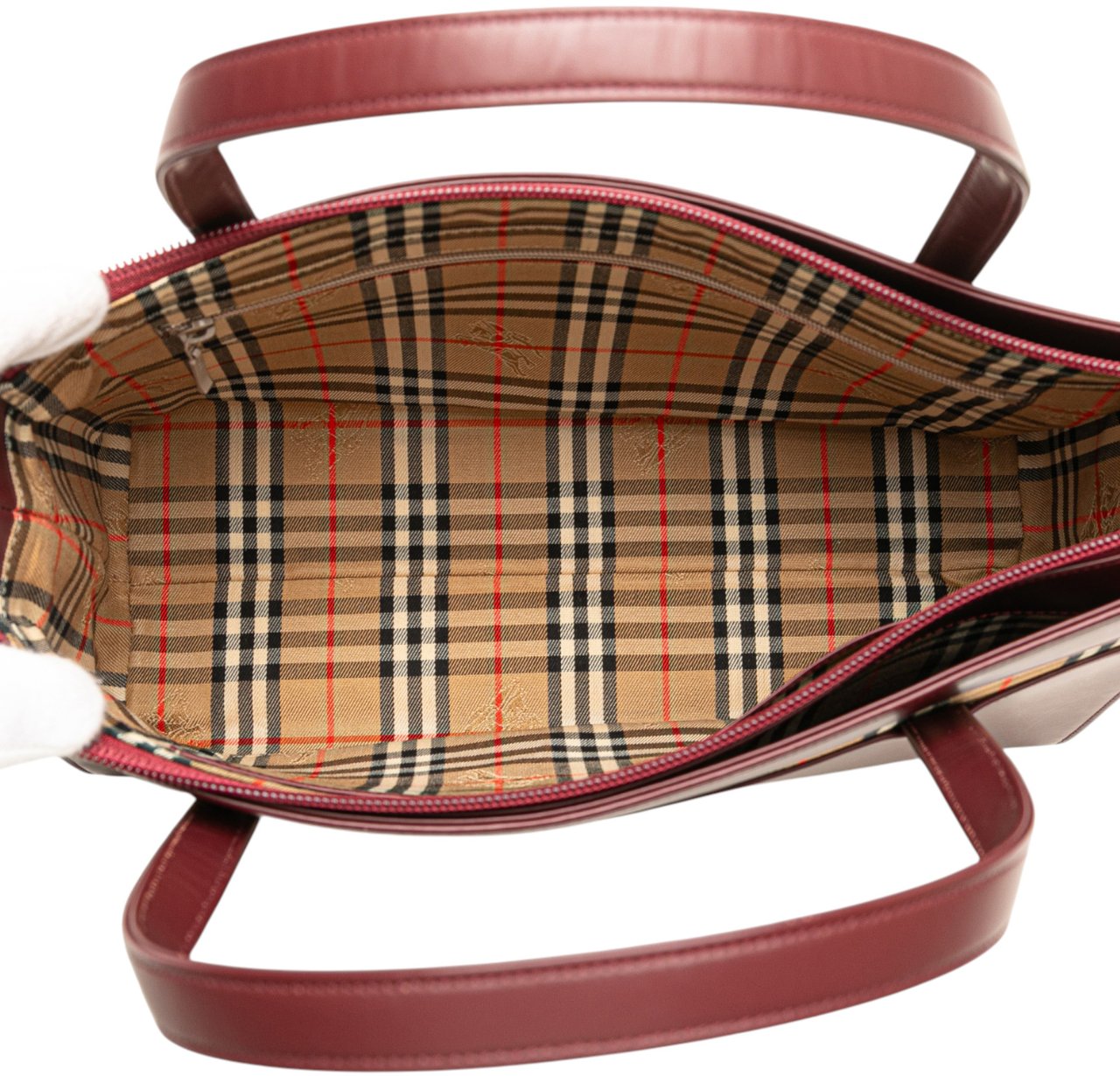 Burberry House Check Trimmed Leather Handbag Rood