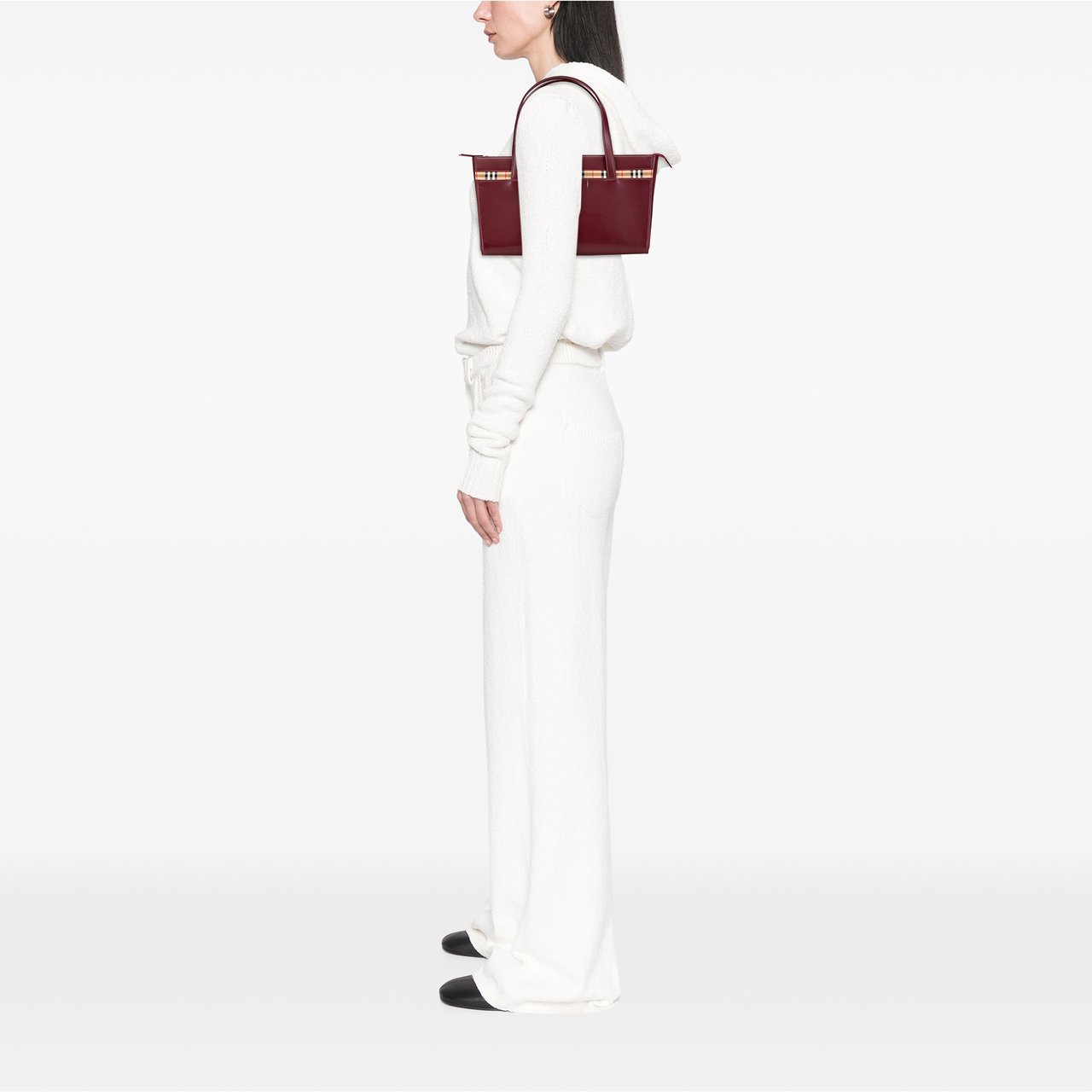 Burberry House Check Trimmed Leather Handbag Rood