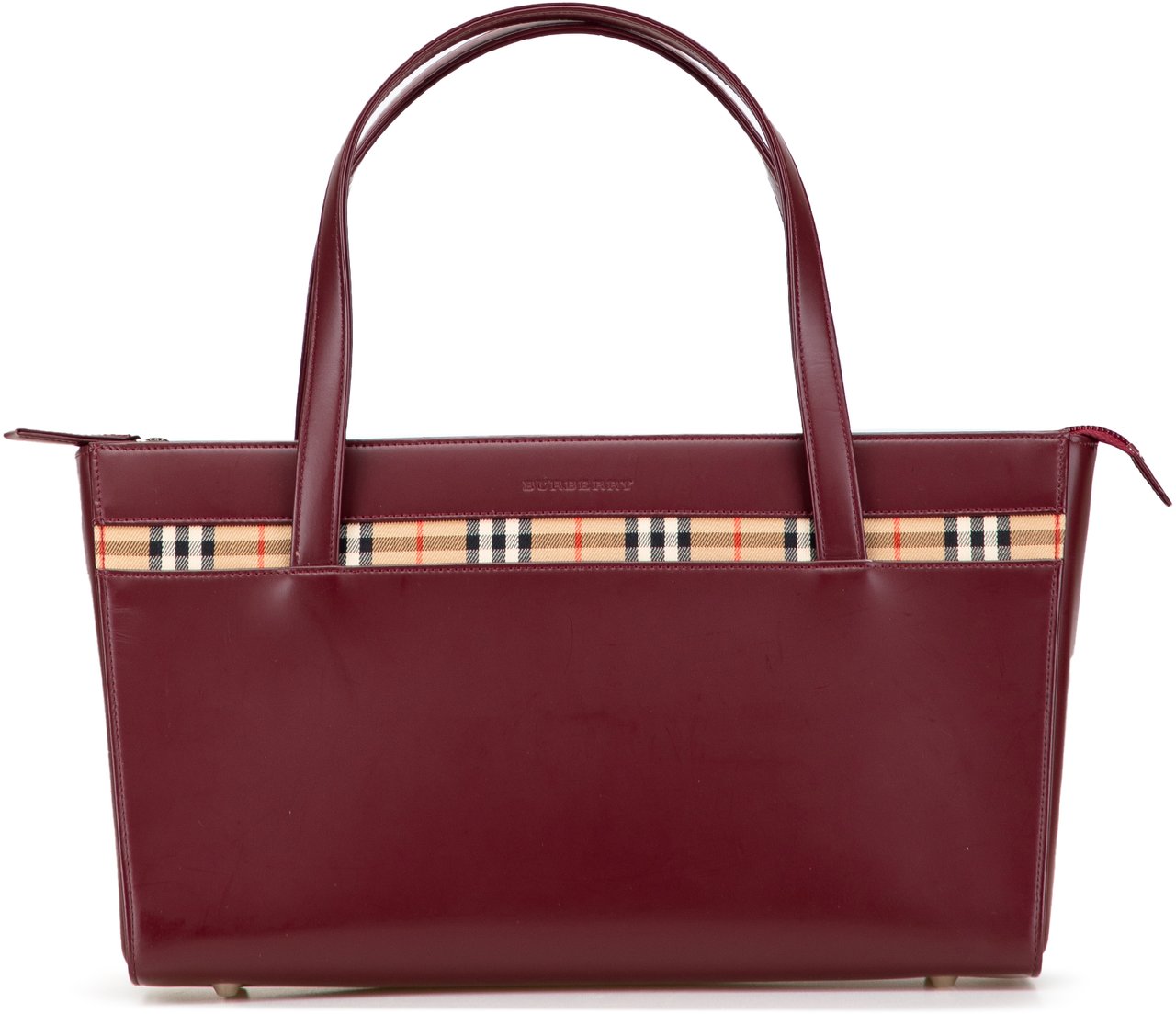 Burberry House Check Trimmed Leather Handbag Rood