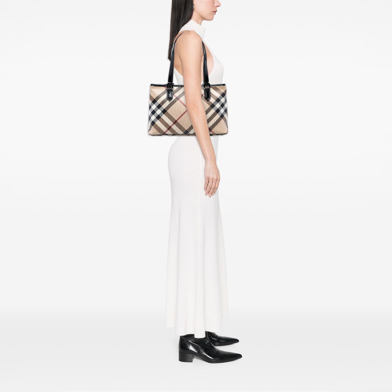 Burberry Supernova Check Coated Canvas Tote Bruin