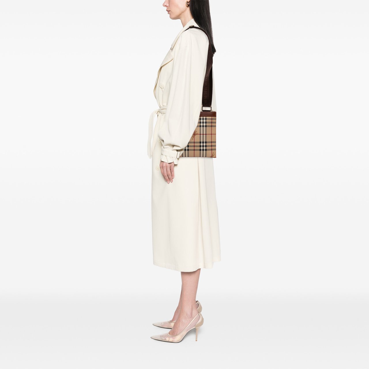 Burberry Haymarket Check Coated Canvas Crossbody Bruin