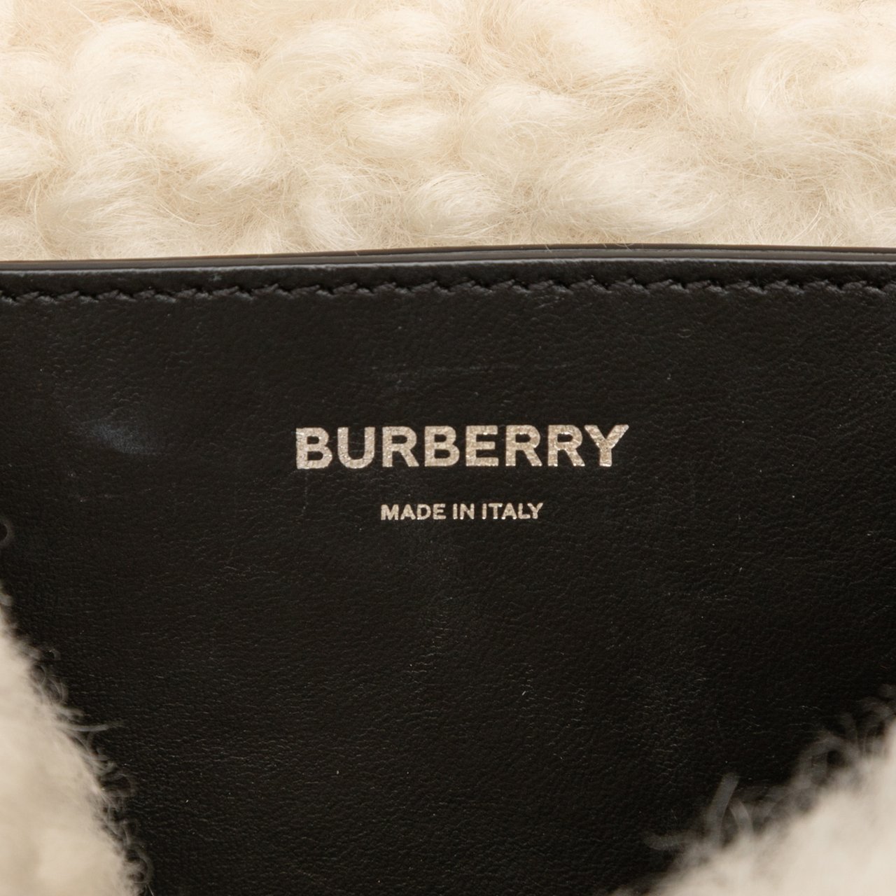 Burberry Small Shearling Trimmed Coated Canvas Lola Crossbody Zwart