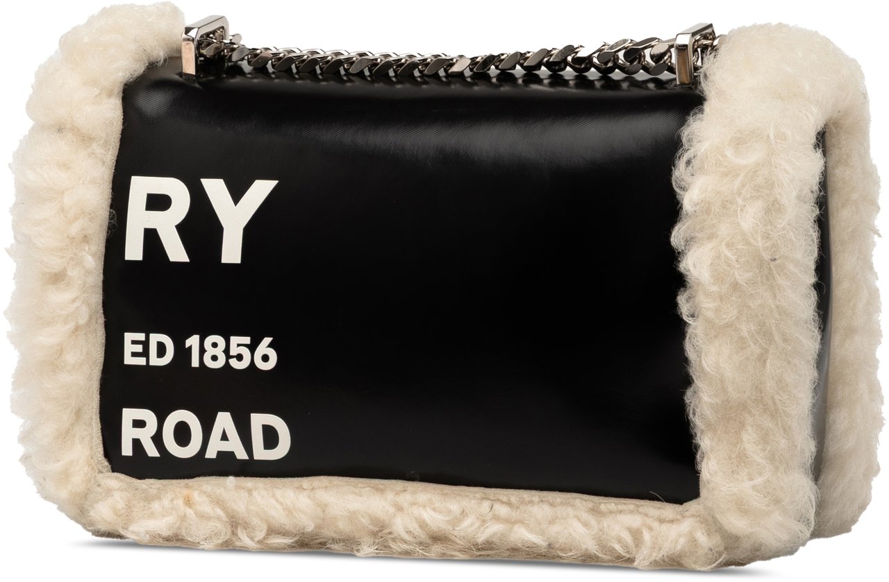 Burberry Small Shearling Trimmed Coated Canvas Lola Crossbody Zwart