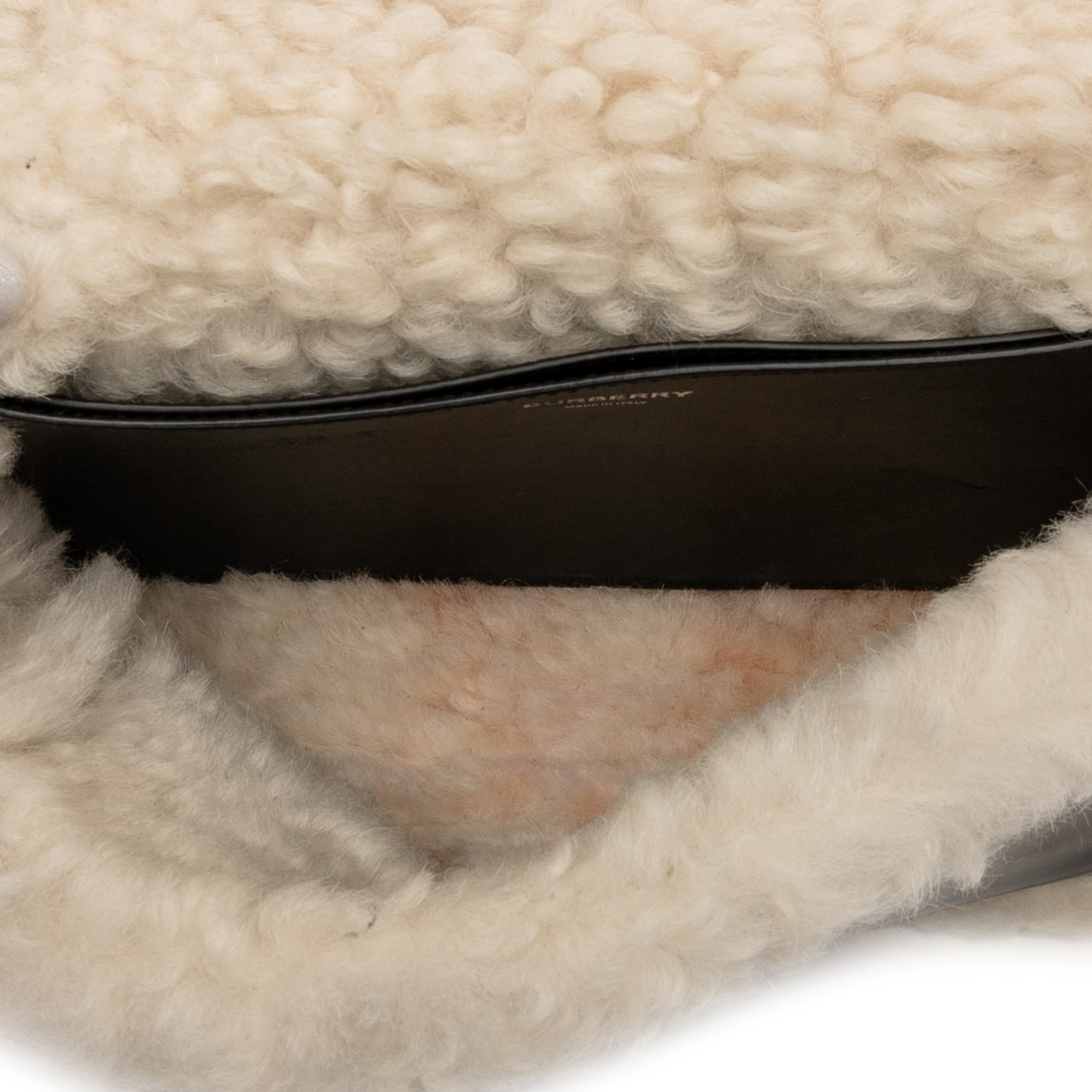 Burberry Small Shearling Trimmed Coated Canvas Lola Crossbody Zwart