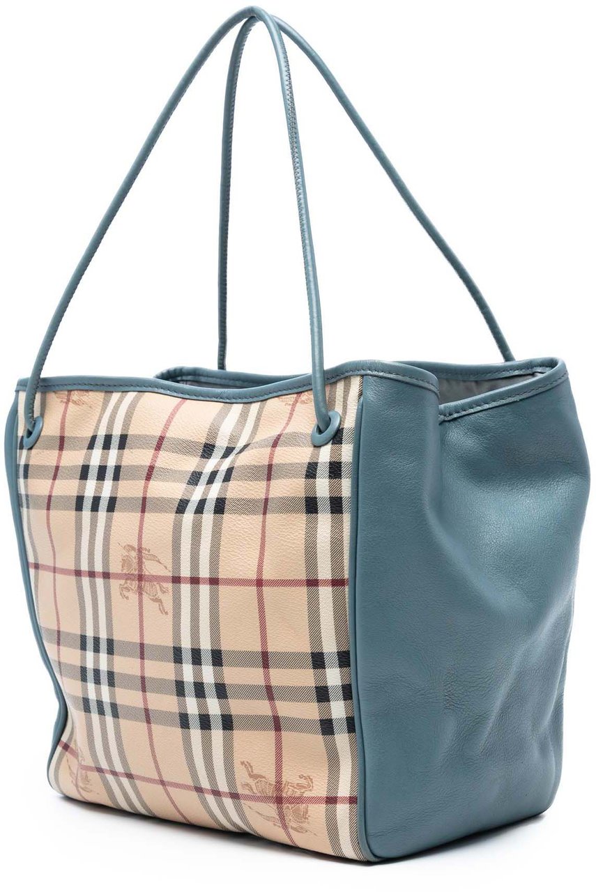 Burberry Small Leather Trimmed Haymarket Check Coated Canvas Canterbury Tote Bruin