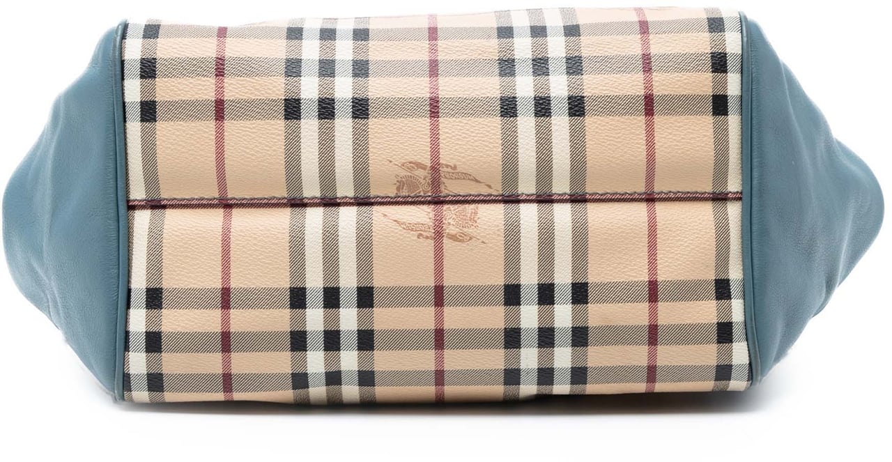 Burberry Small Leather Trimmed Haymarket Check Coated Canvas Canterbury Tote Bruin