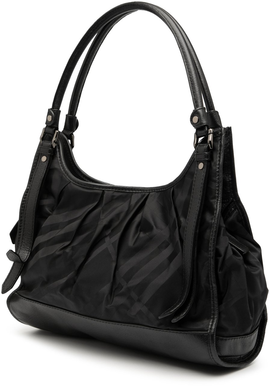 Burberry Tonal Check Nylon Shoulder Bag Zwart