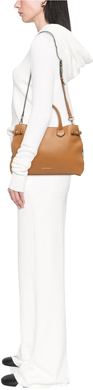 Burberry Medium Leather and House Check Banner Satchel Bruin