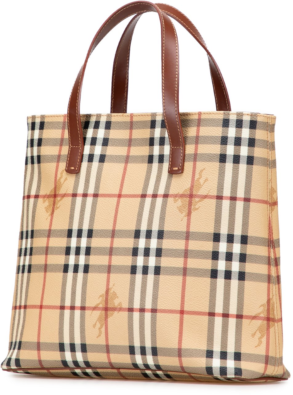 Burberry Haymarket Check Coated Canvas Tote Bruin