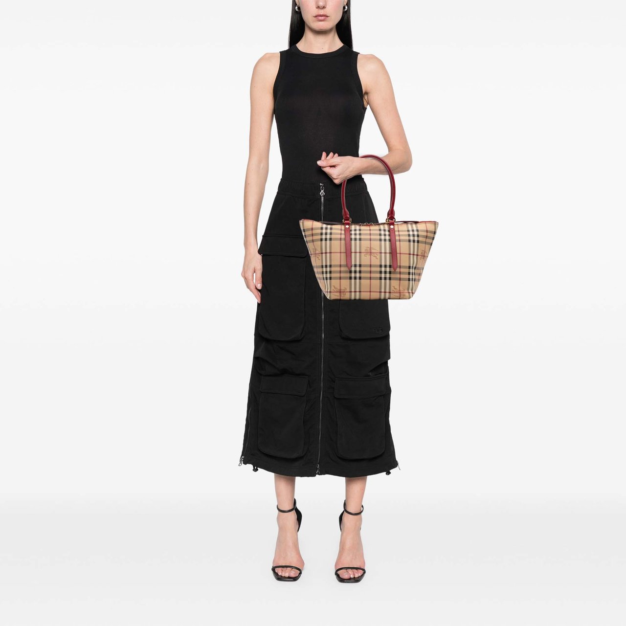 Burberry Small Haymarket Check Coated Canvas Salisbury Tote Bruin