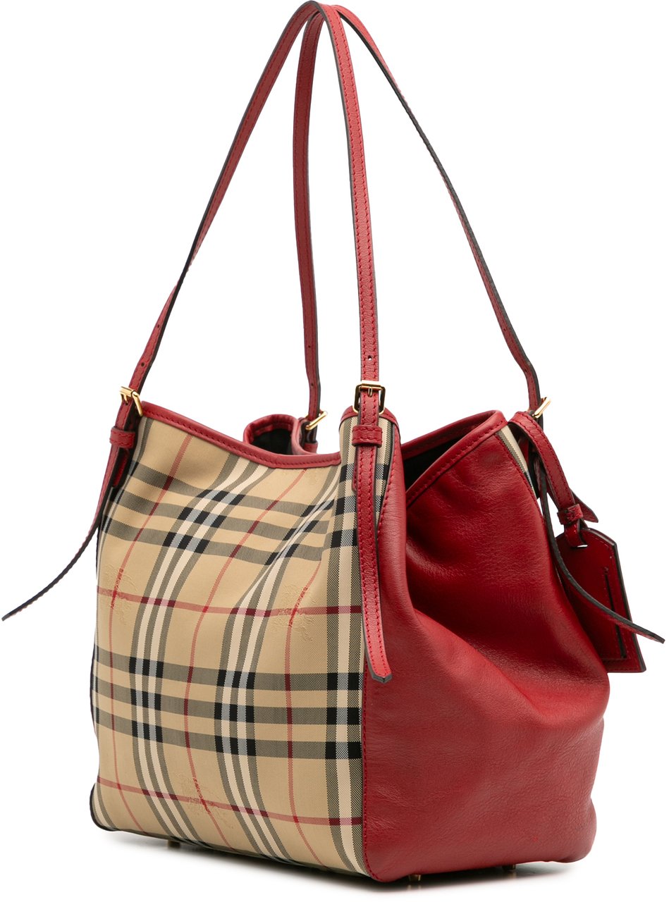 Burberry Small Haymarket Check Canvas and Leather Canterbury Tote Bruin