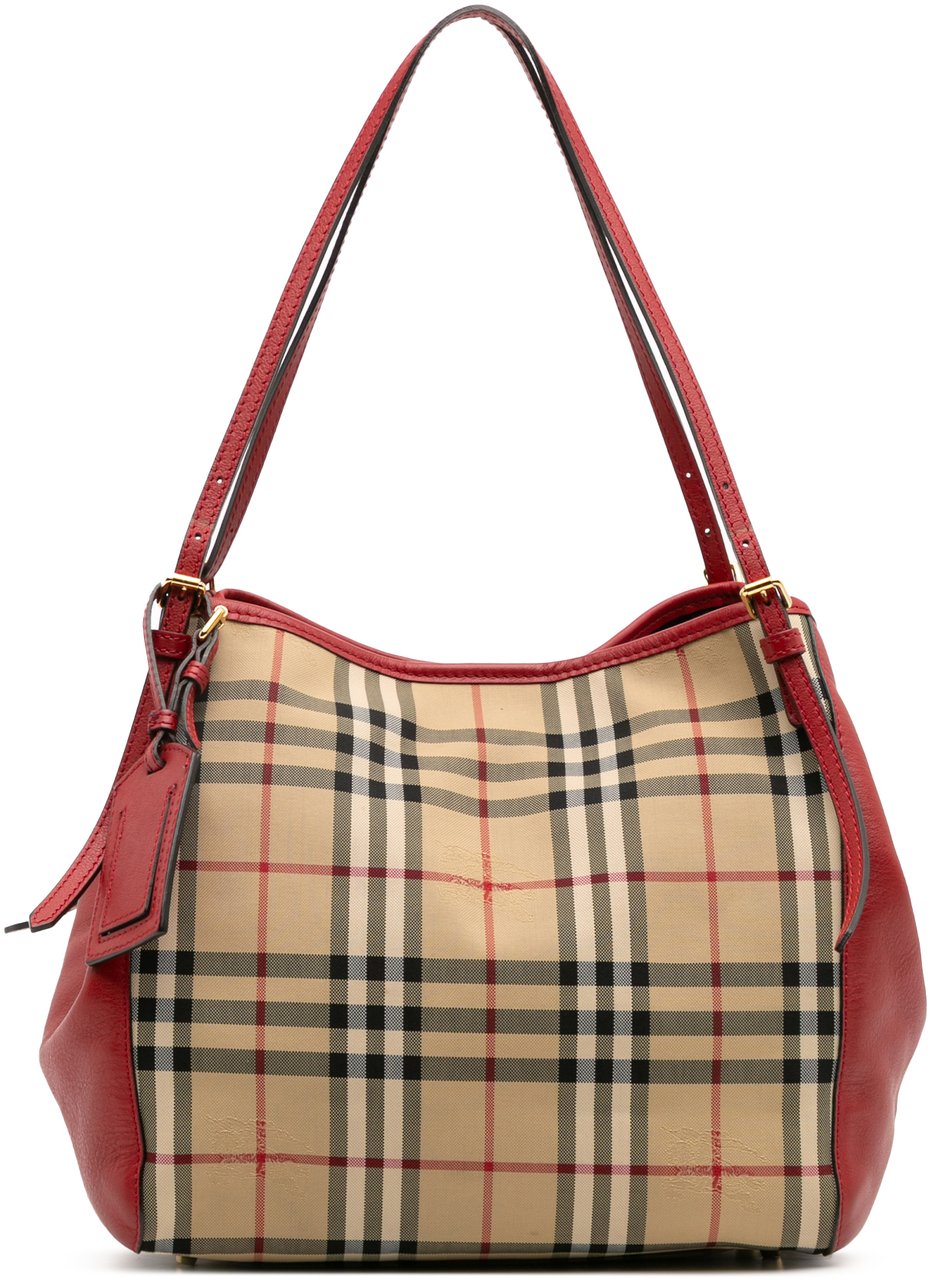 Burberry Small Haymarket Check Canvas and Leather Canterbury Tote Bruin
