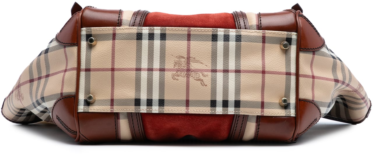 Burberry Small Suede Trimmed Haymarket Check Coated Canvas Canterbury Tote Bruin