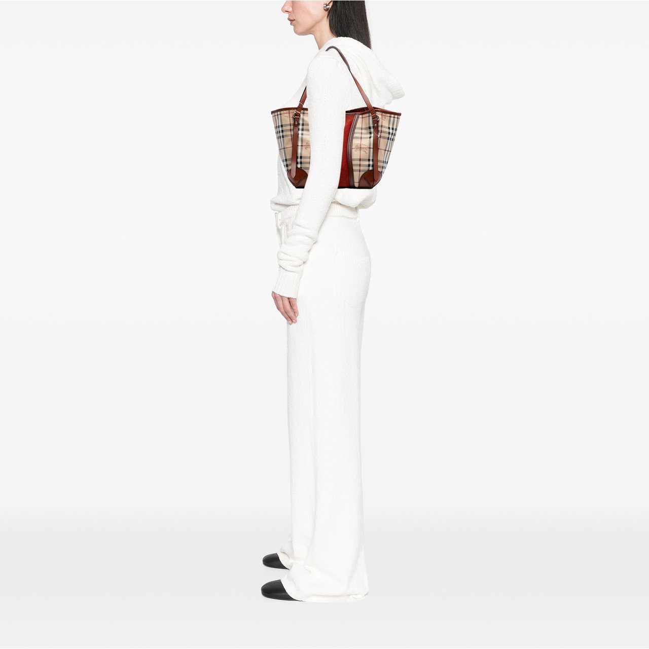 Burberry Small Suede Trimmed Haymarket Check Coated Canvas Canterbury Tote Bruin