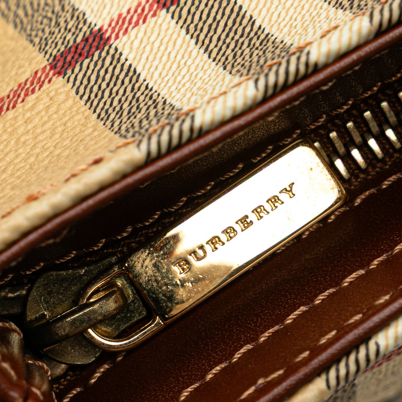 Burberry Haymarket Check Coated Canvas Tote Bruin