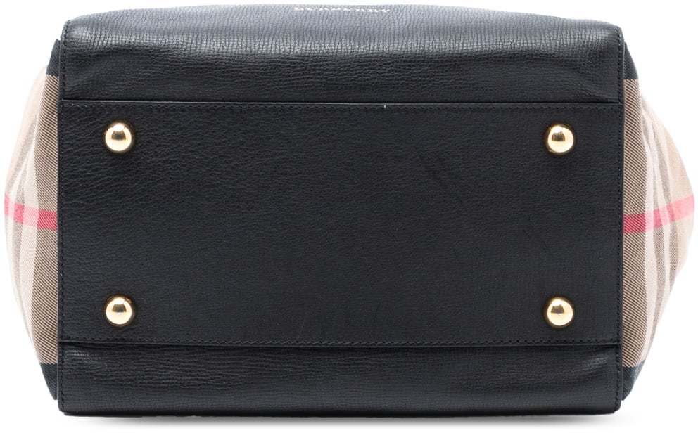 Burberry Small Leather and House Check Canvas Canterbury Tote Zwart