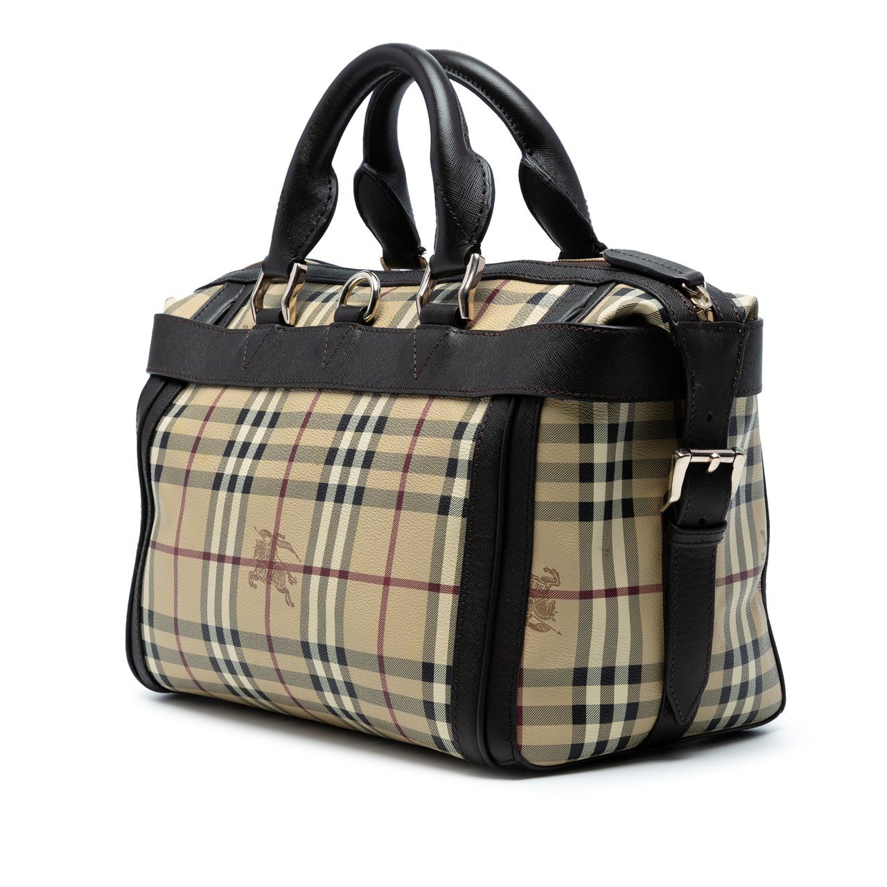 Burberry Haymarket Check Coated Canvas Top Handle Bag Bruin