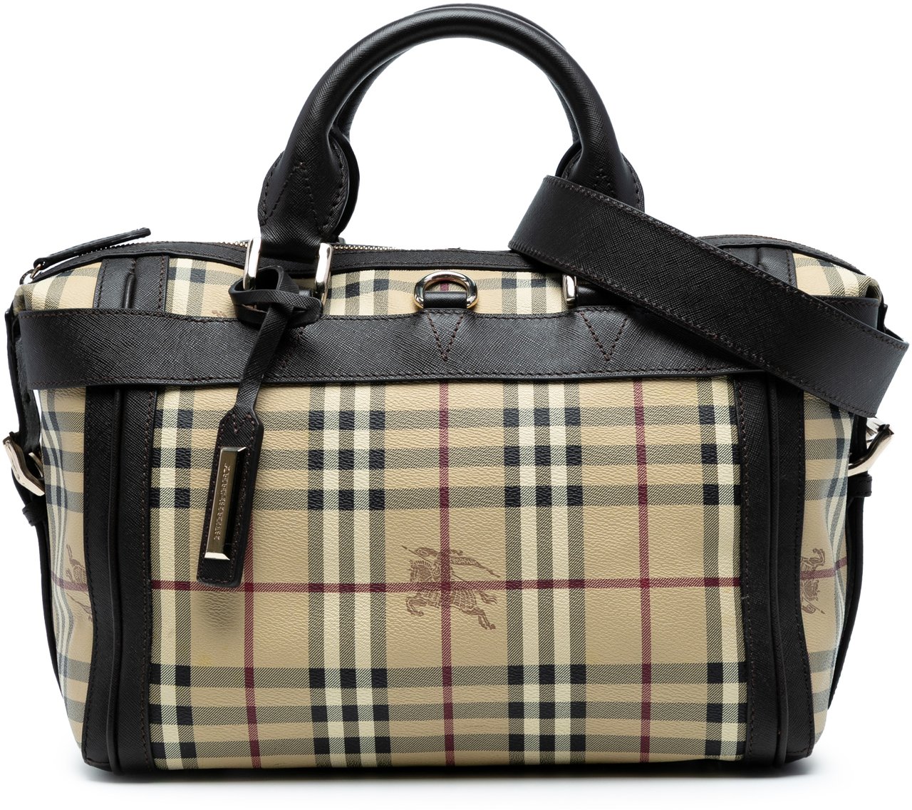 Burberry Haymarket Check Coated Canvas Top Handle Bag Bruin
