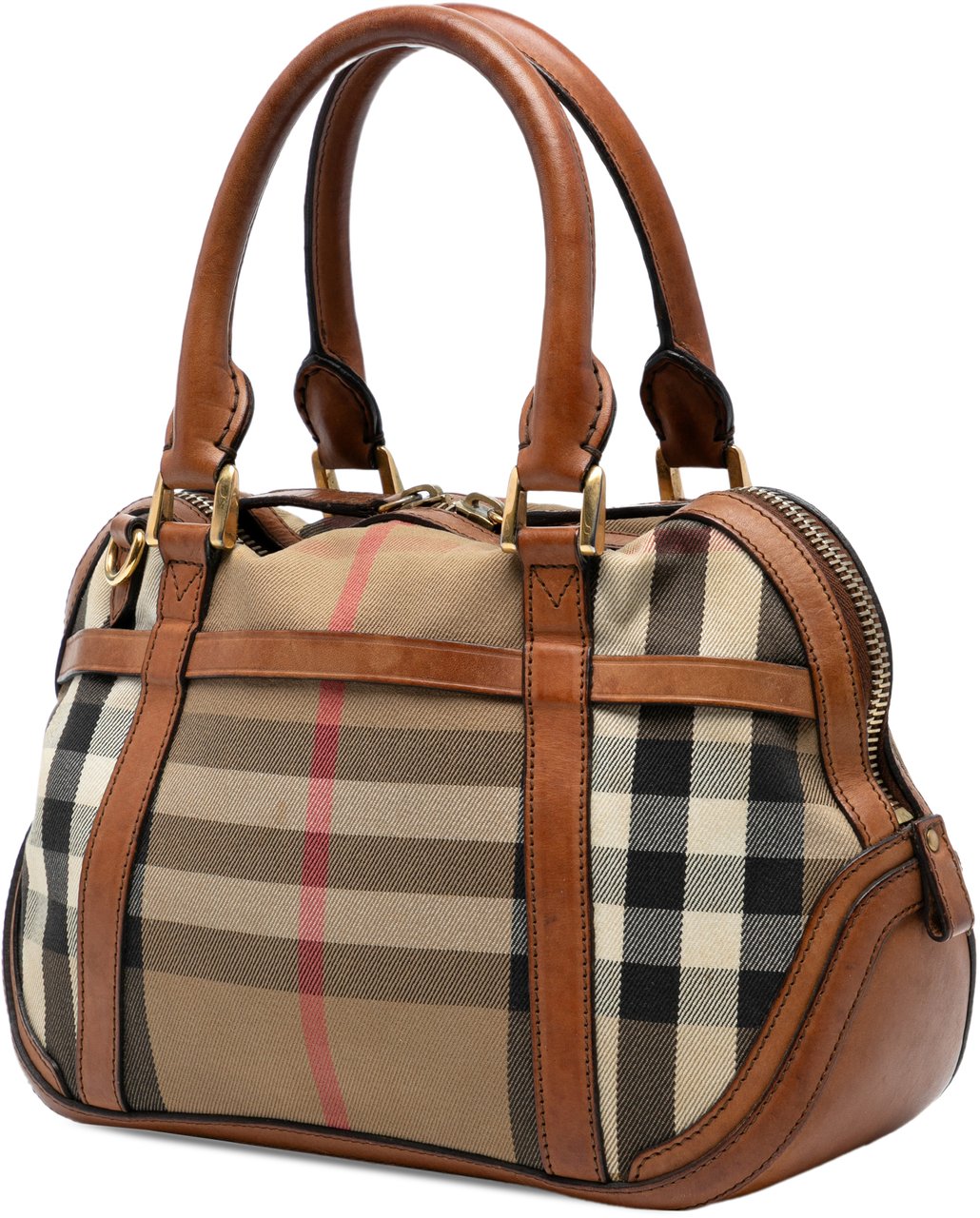Burberry Small Leather Trimmed House Check Canvas Bridle Orchard Satchel Bruin