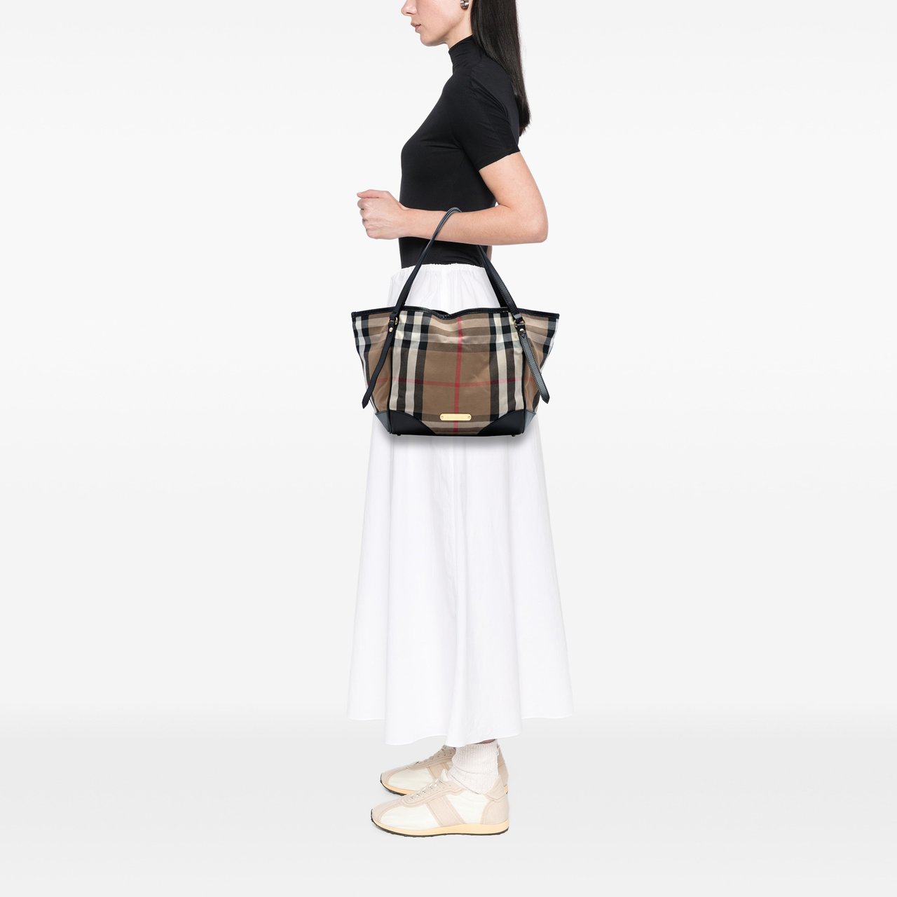 Burberry Small House Check Canvas Canterbury Tote Bruin