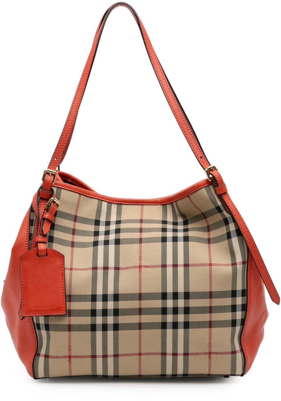 Burberry Small Haymarket Check Canvas and Leather Canterbury Tote Bruin