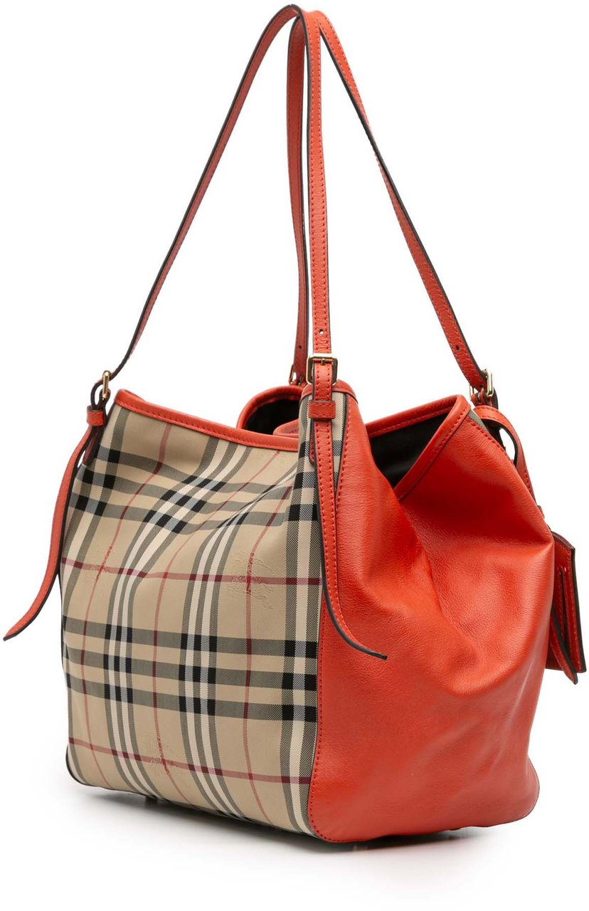 Burberry Small Haymarket Check Canvas and Leather Canterbury Tote Bruin