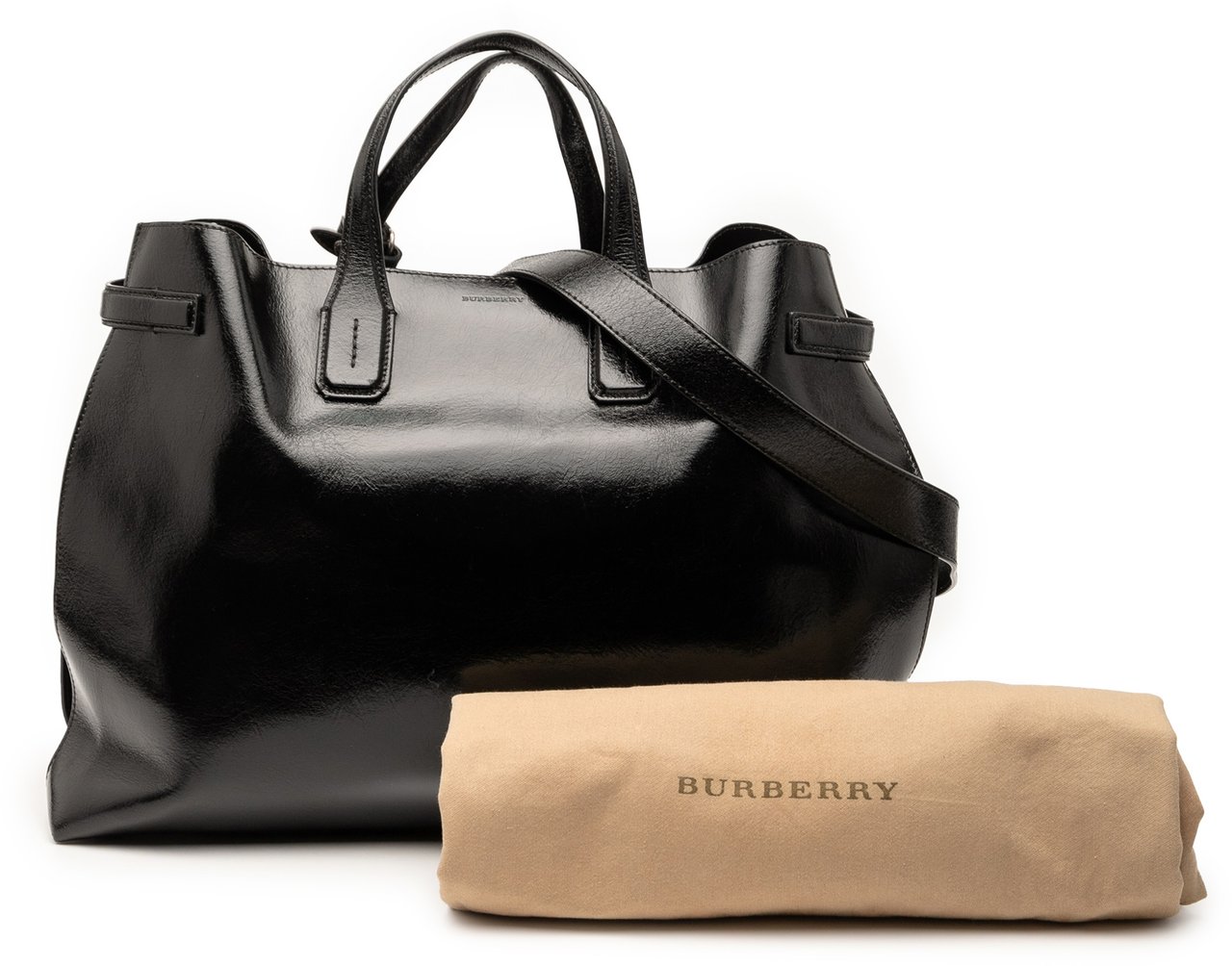 Burberry Large Soft Calfskin Banner Satchel Zwart