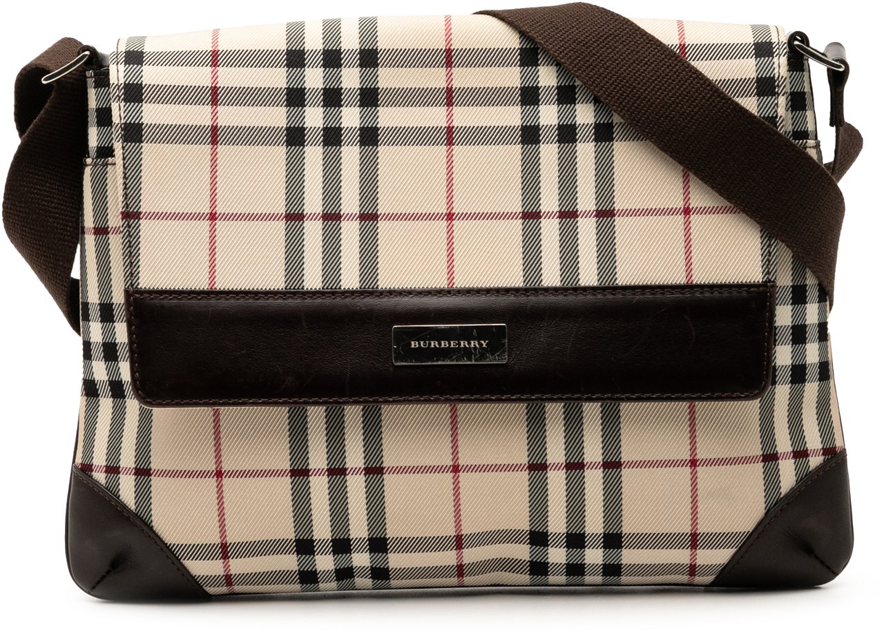 Burberry House Check Canvas Flap Crossbody Bruin