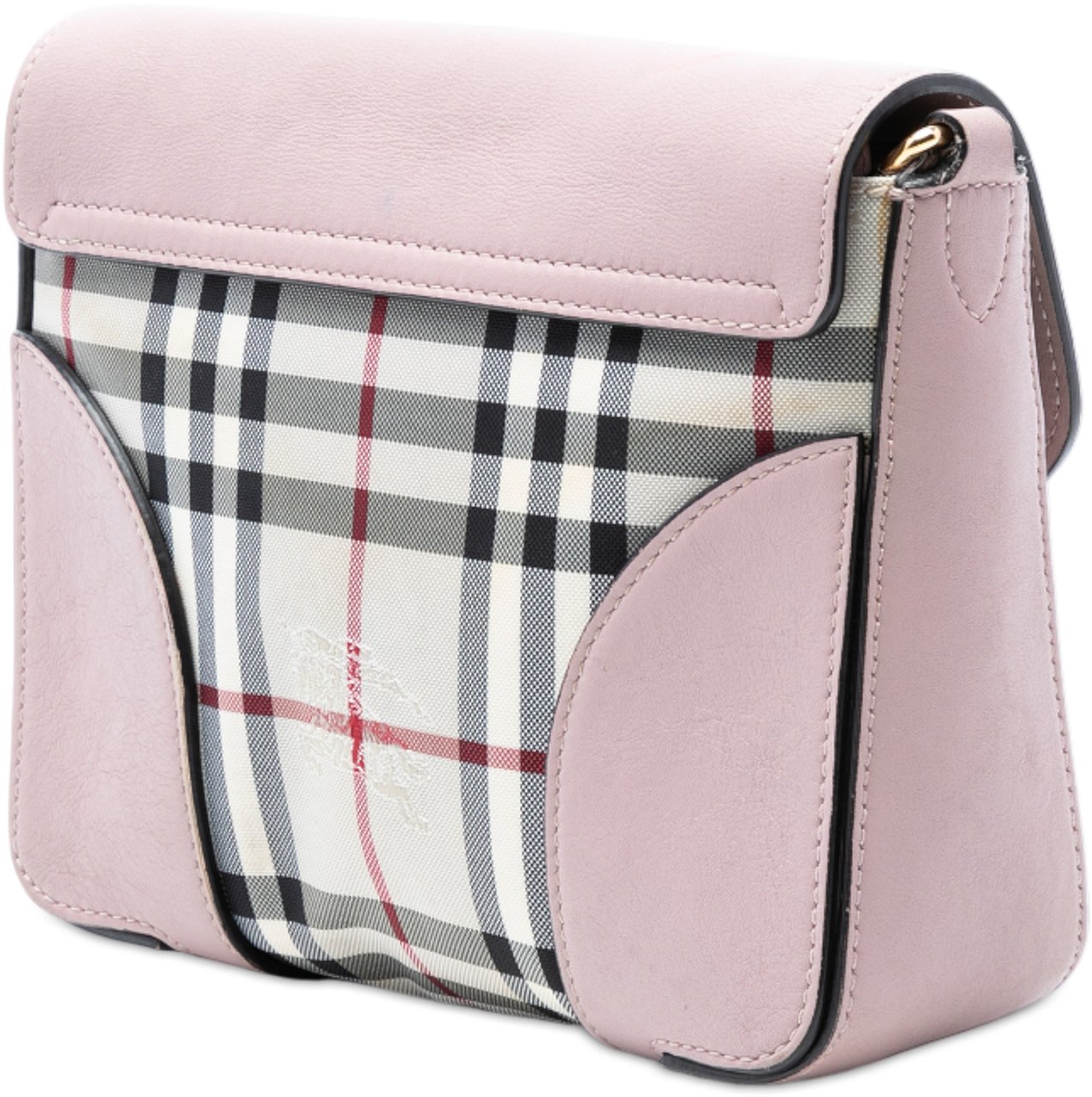Burberry Small Haymarket Check Trimmed Leather Dickens Crossbody Roze