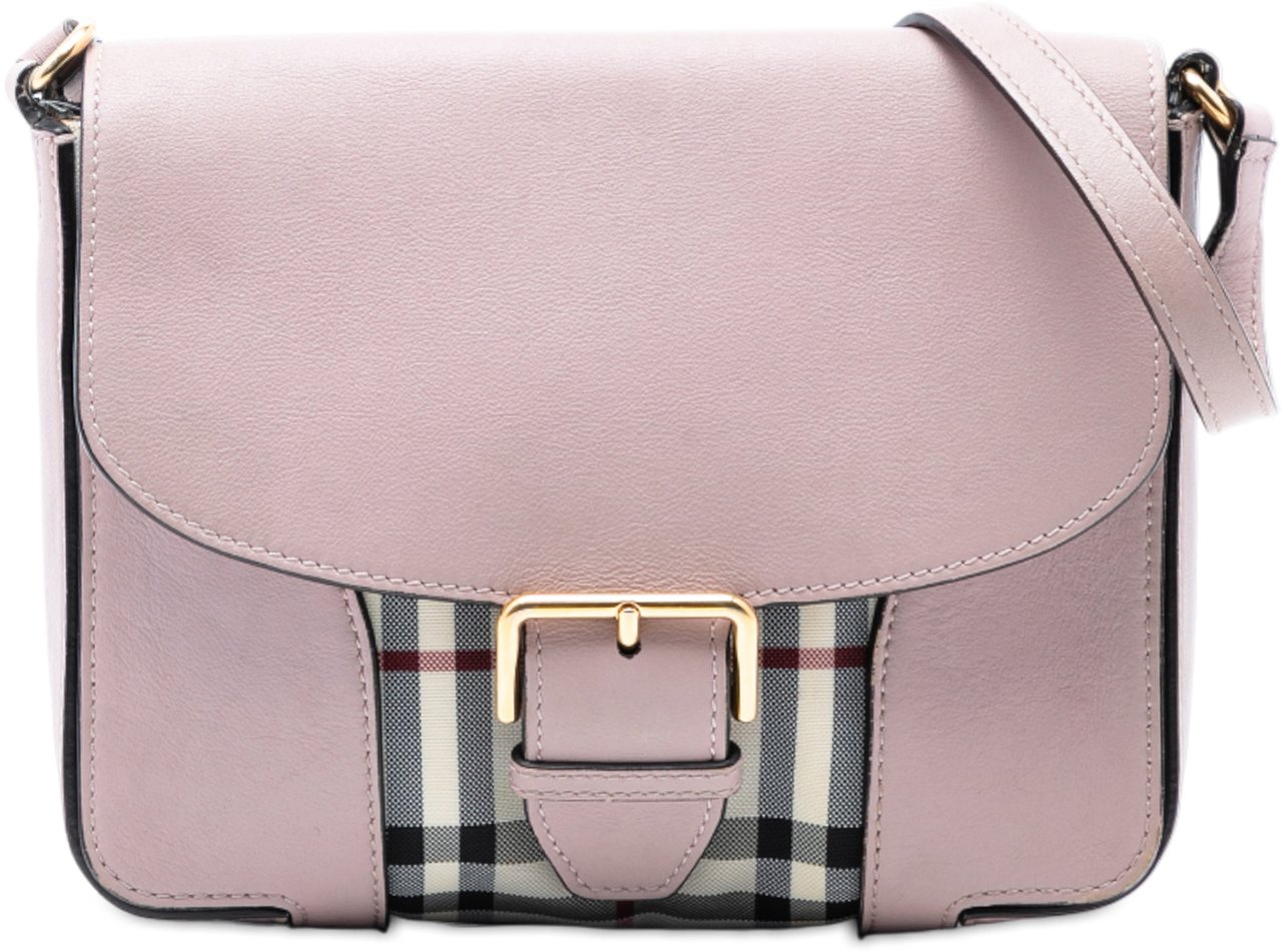 Burberry Small Haymarket Check Trimmed Leather Dickens Crossbody Roze