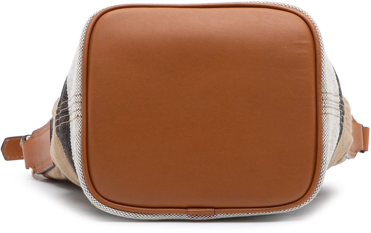 Burberry Mini Mega Check Canvas Ashby Tassel Bucket Bag Bruin