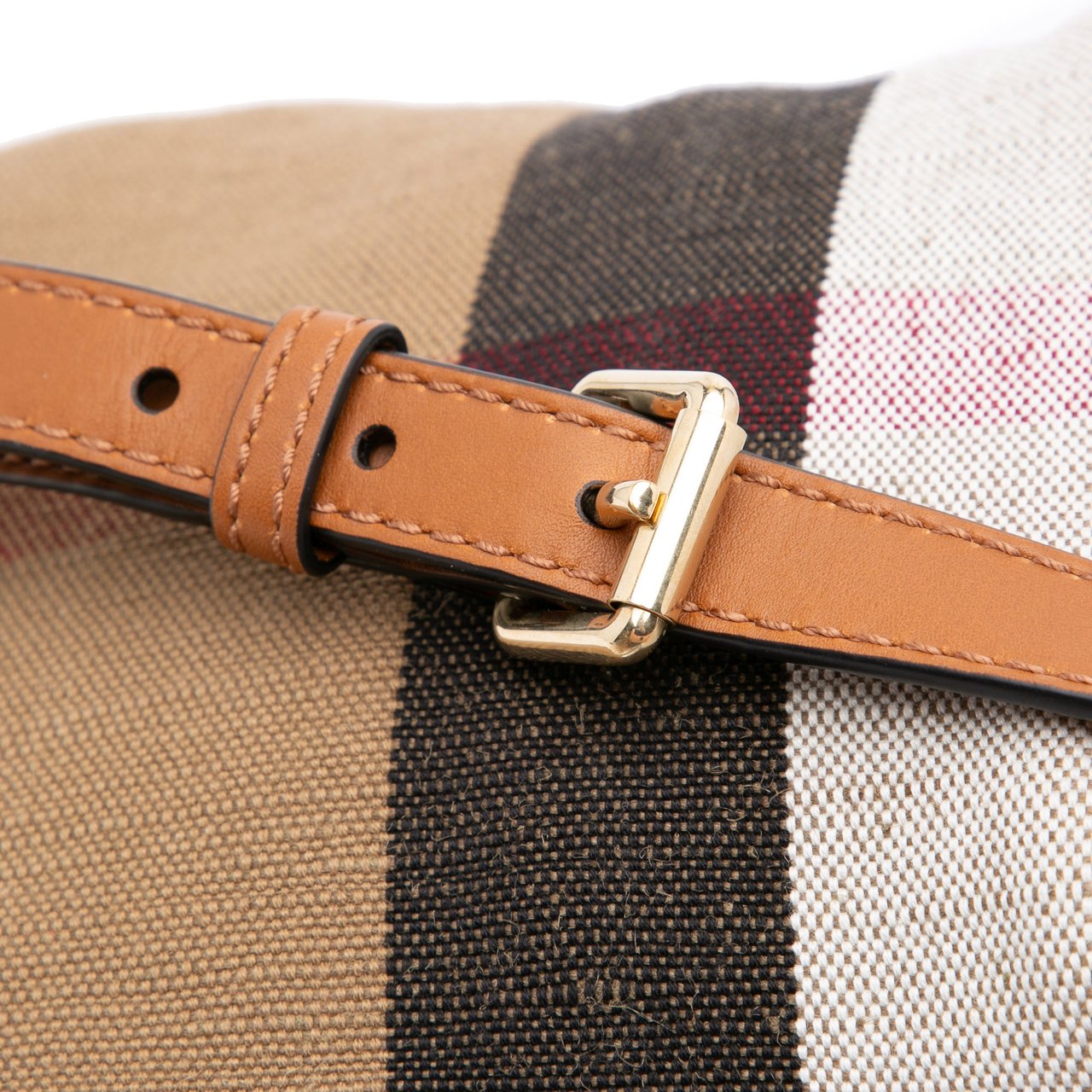 Burberry Mini Mega Check Canvas Ashby Tassel Bucket Bag Bruin