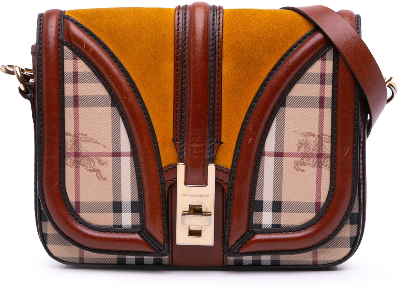 Burberry Haymarket Check Coated Canvas Brickfield Crossbody Bruin
