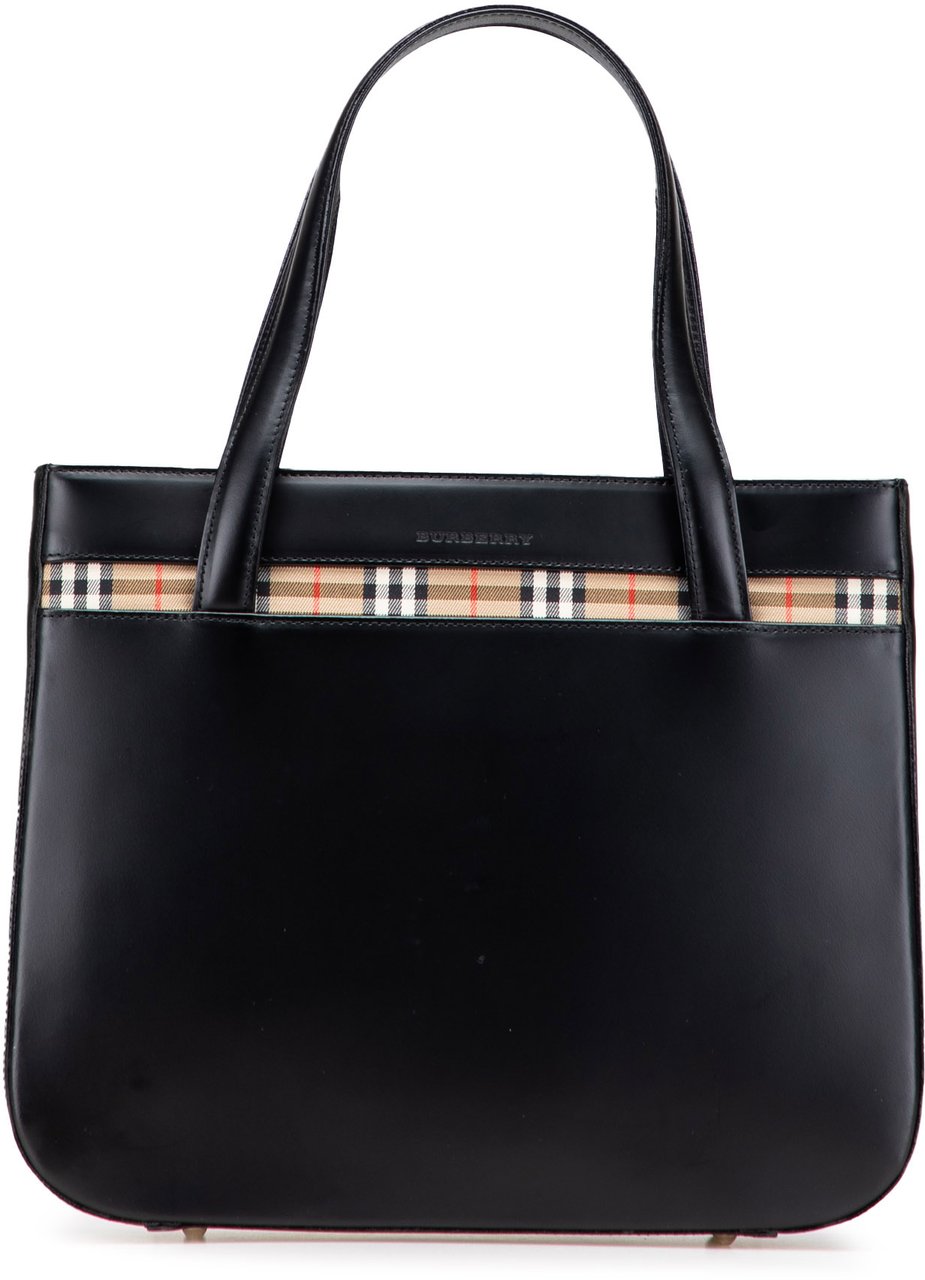 Burberry House Check Trimmed Leather Handbag Zwart