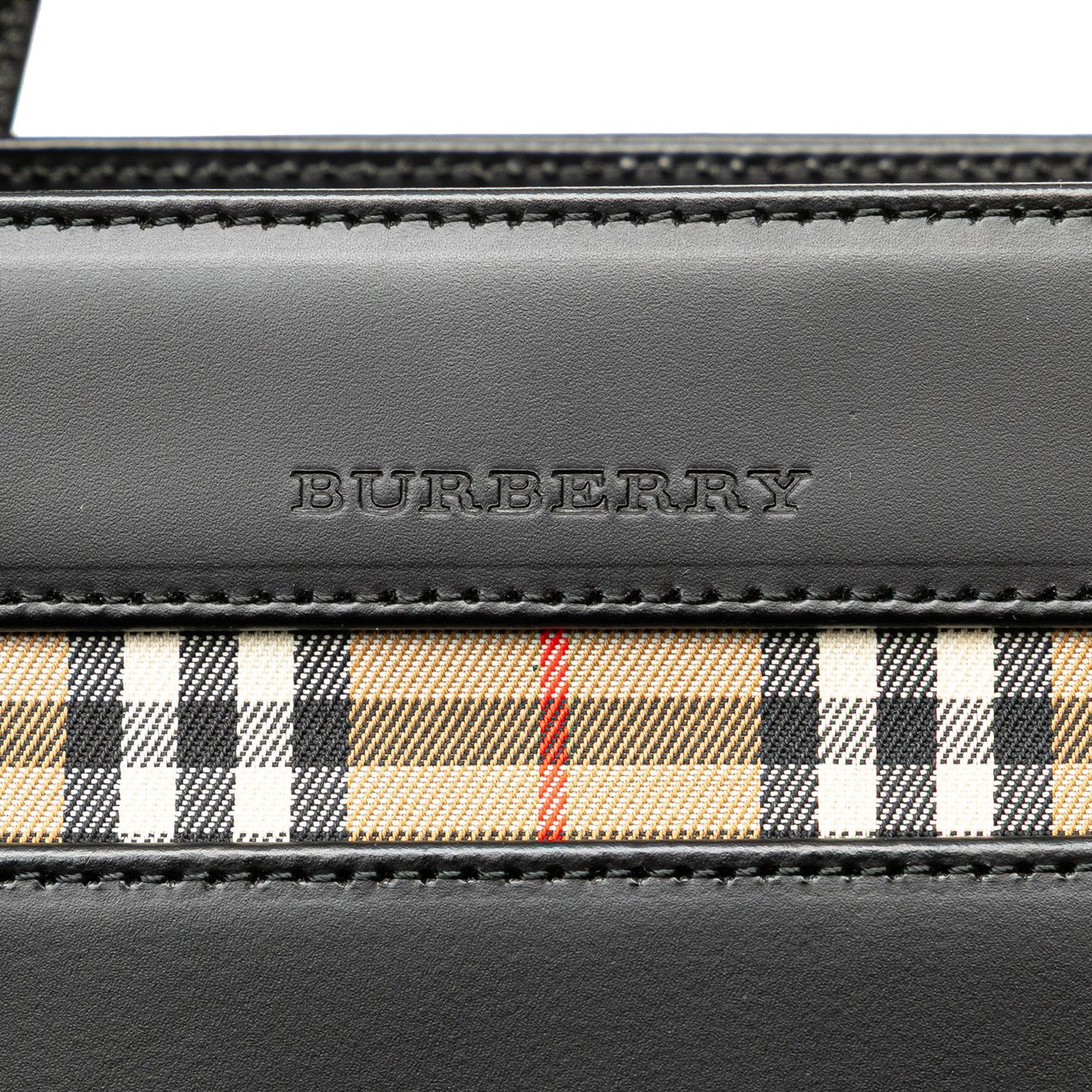 Burberry House Check Trimmed Leather Handbag Zwart