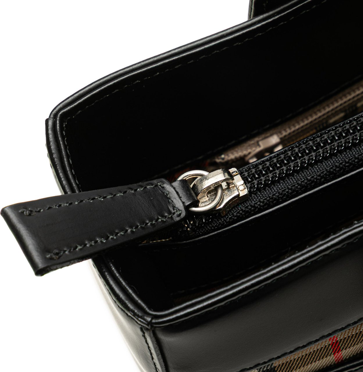 Burberry House Check Trimmed Leather Handbag Zwart
