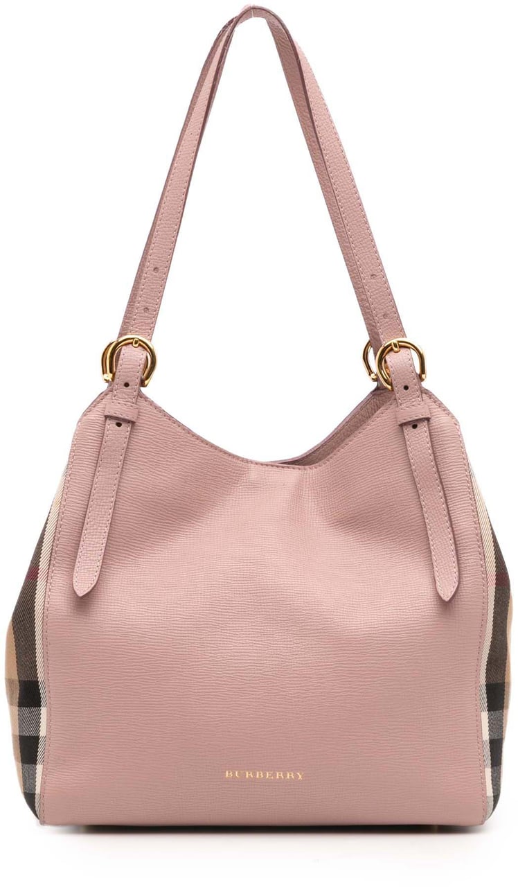 Burberry Small Leather and House Check Canvas Canterbury Tote Roze