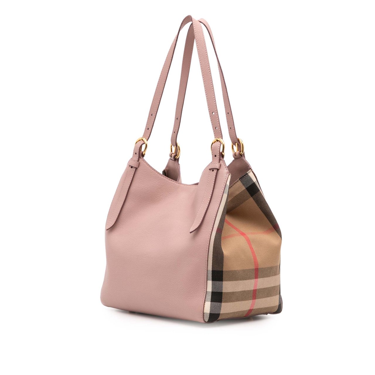 Burberry Small Leather and House Check Canvas Canterbury Tote Roze