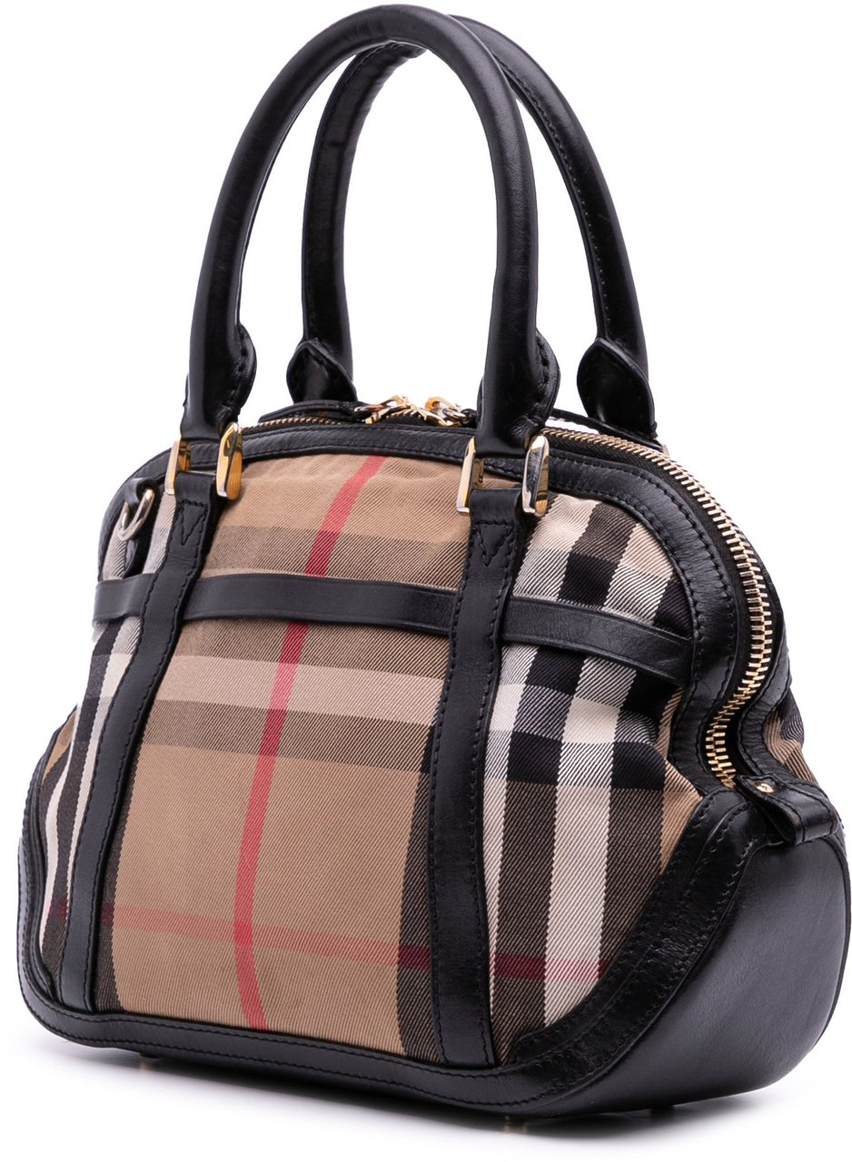 Burberry Small Leather Trimmed House Check Canvas Bridle Orchard Satchel Bruin