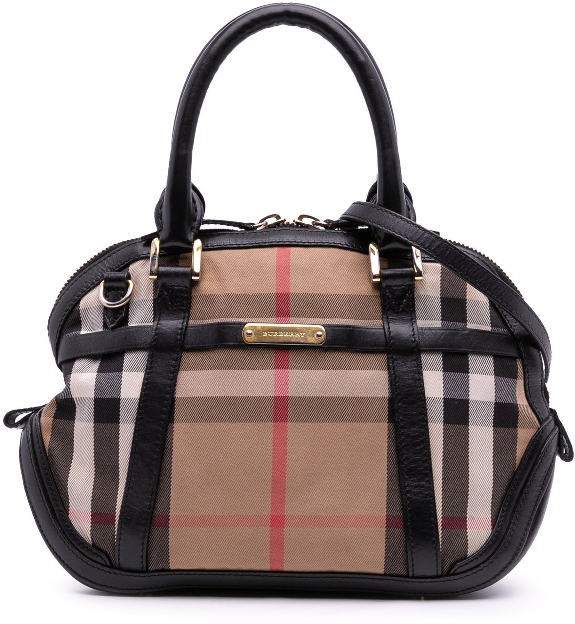 Burberry Small Leather Trimmed House Check Canvas Bridle Orchard Satchel Bruin
