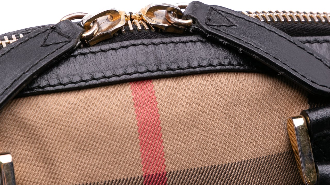 Burberry Small Leather Trimmed House Check Canvas Bridle Orchard Satchel Bruin