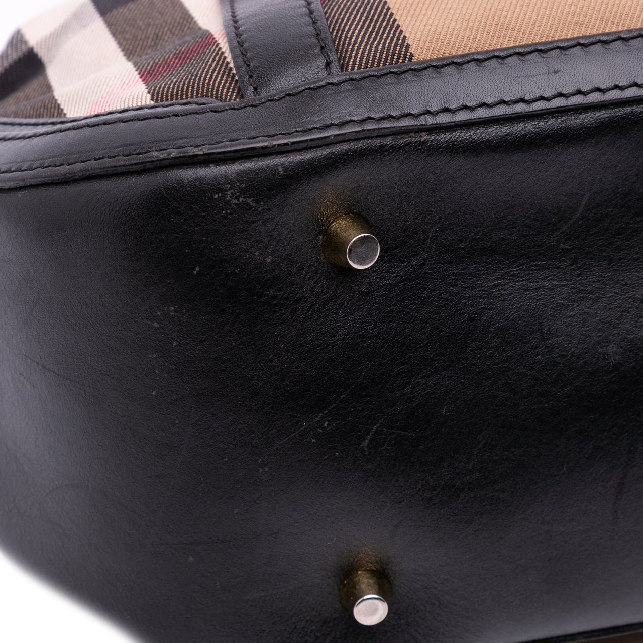 Burberry Small Leather Trimmed House Check Canvas Bridle Orchard Satchel Bruin