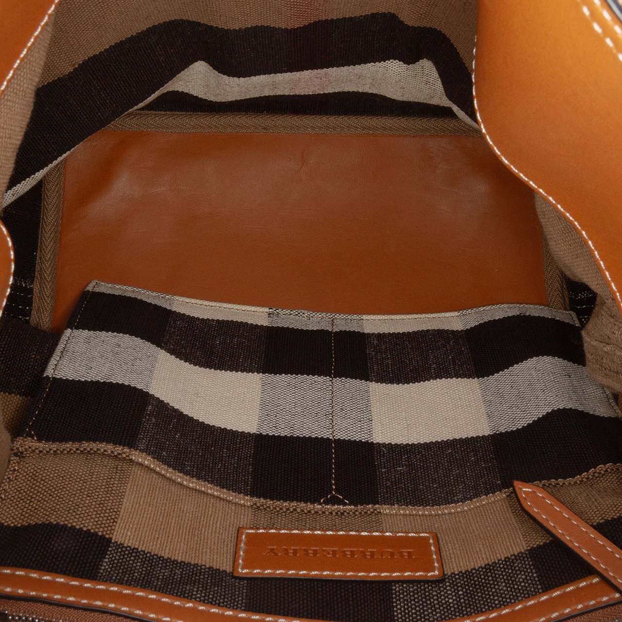 Burberry Medium Mega Check Canvas Ashby Bucket Bag Bruin