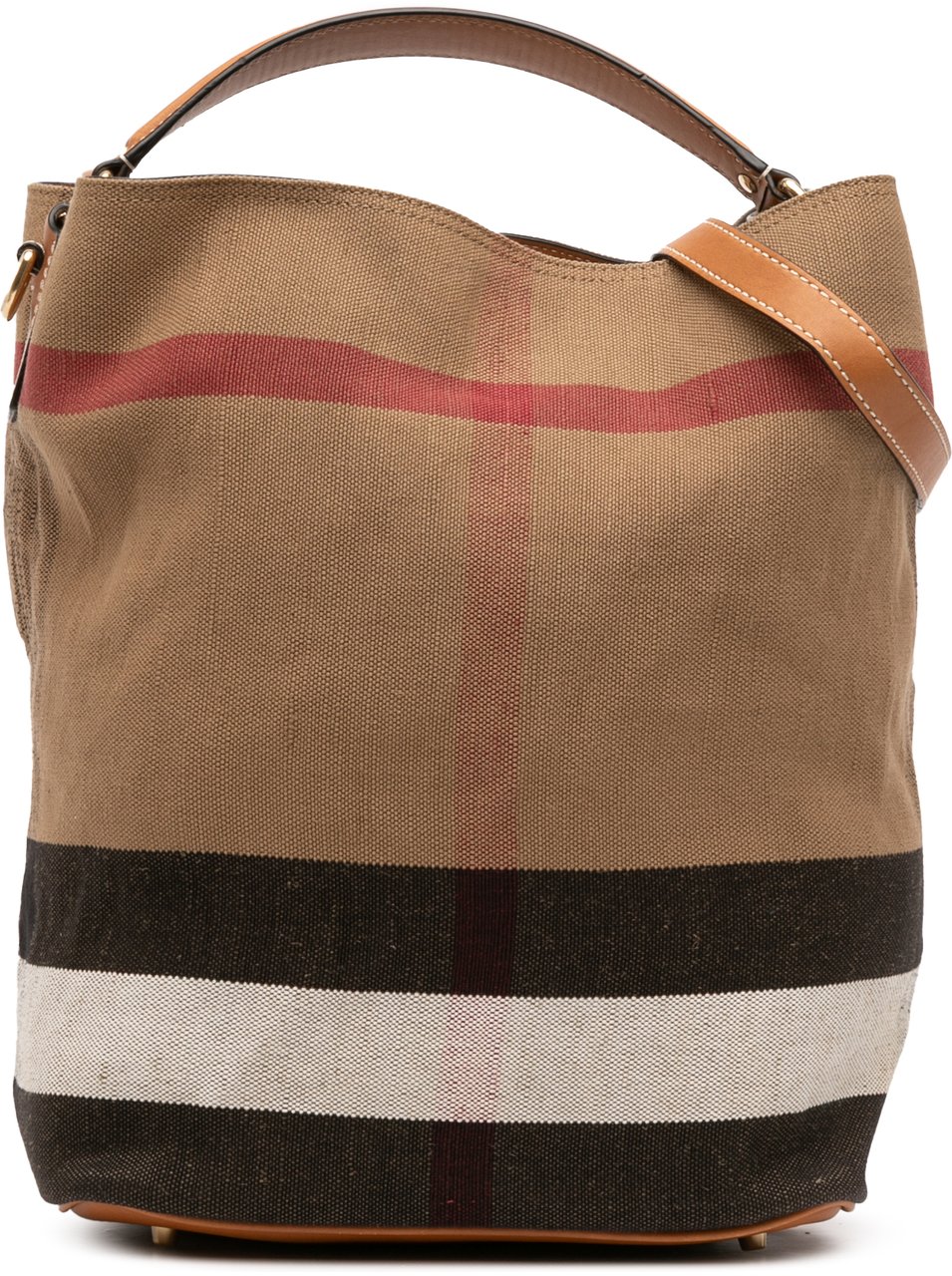 Burberry Medium Mega Check Canvas Ashby Bucket Bag Bruin