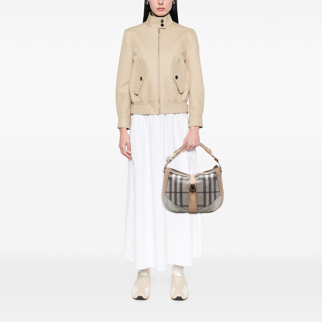 Burberry Smoke Check Coated Canvas Bartow Hobo Grijs