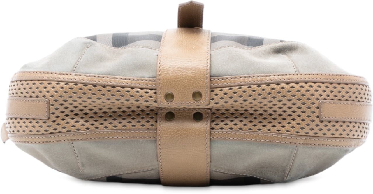 Burberry Smoke Check Coated Canvas Bartow Hobo Grijs