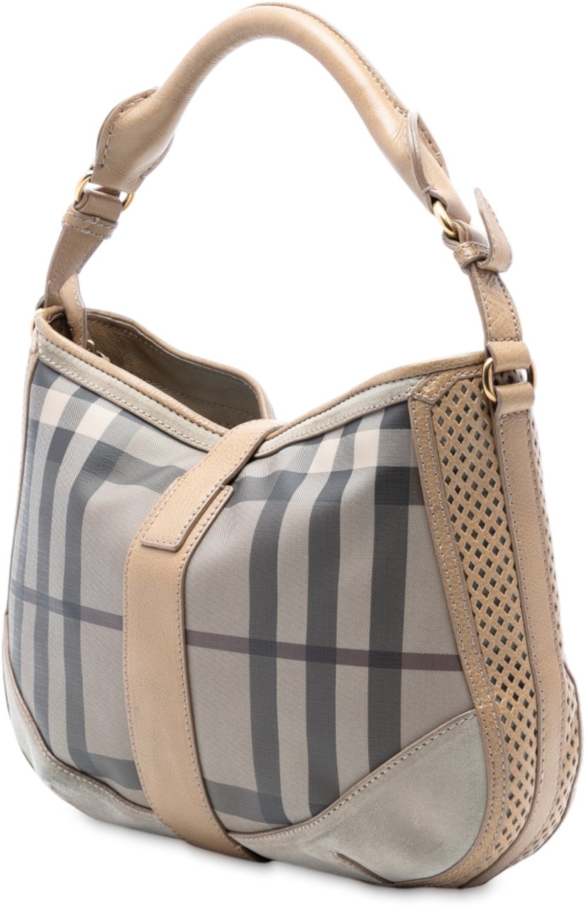 Burberry Smoke Check Coated Canvas Bartow Hobo Grijs