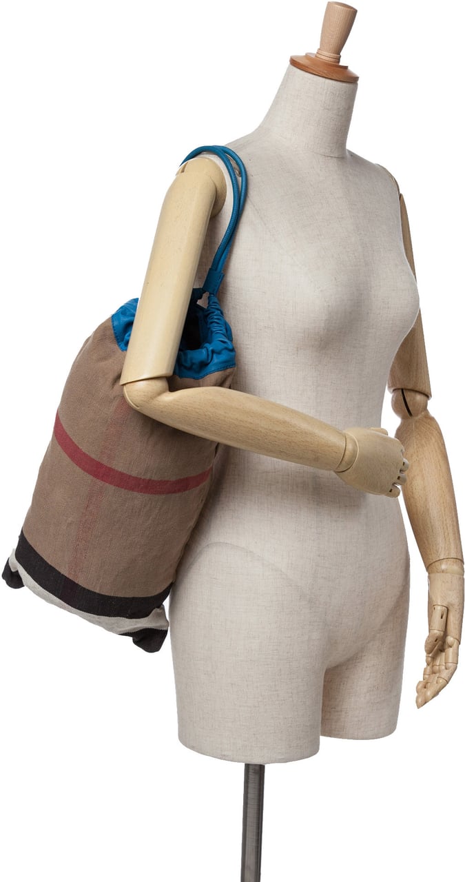 Burberry Mega Check Canvas Drawstring Sling Bag Bruin